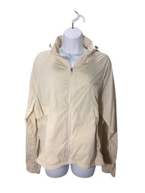 Light Beige Lightweight Hooded Full-Zip Womens Jacket With Elastic Hem & Stretch